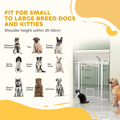 PawHut 106cm Tall Dog Gate with Cat Door, 7cm and 14cm Extensions, for Stairs, Doorways, 76-104cm Width 