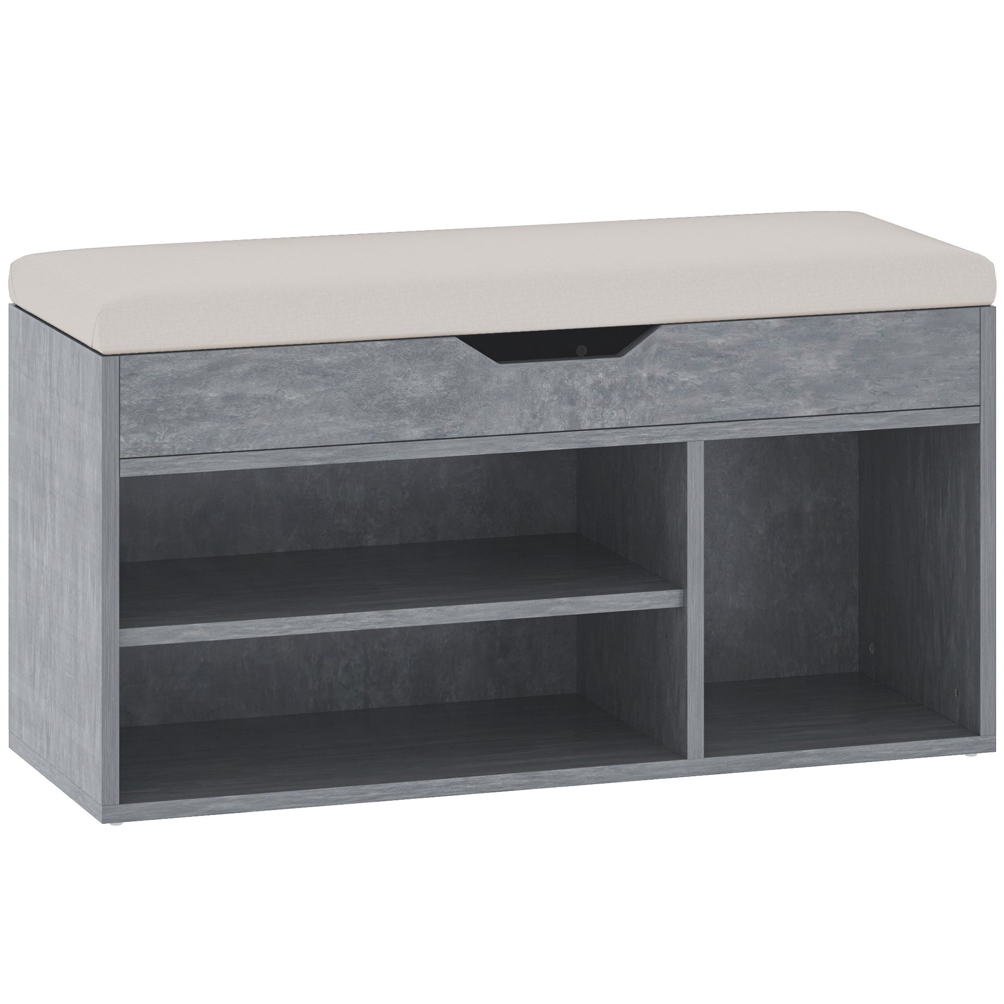 HOMCOM Shoes Cabinet Bench Hidden Storage Padded Seat Organiser Footwear Rack Hallway Grey Wood Grain 
