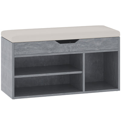 HOMCOM Shoes Cabinet Bench Hidden Storage Padded Seat Organiser Footwear Rack Hallway Grey Wood Grain 