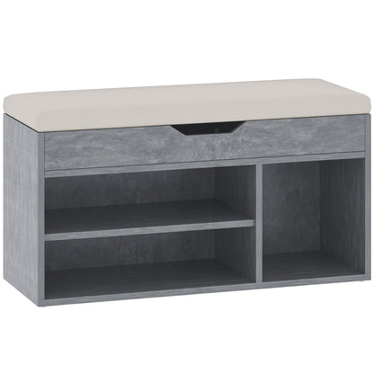 HOMCOM Shoes Cabinet Bench Hidden Storage Padded Seat Organiser Footwear Rack Hallway Grey Wood Grain 