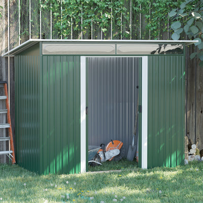 Outsunny Metal Garden Storage Shed, Tool Storage House with Double Sliding Doors and Lightsky Panels, 8.5 x 4ft 