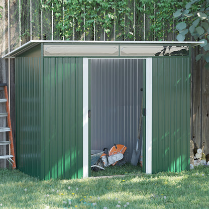Outsunny Metal Garden Storage Shed, Tool Storage House with Double Sliding Doors and Lightsky Panels, 8.5 x 4ft 