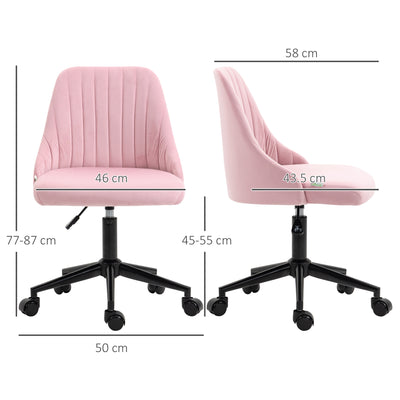 Vinsetto Velvet-Feel Armless Office Chair - Pink 