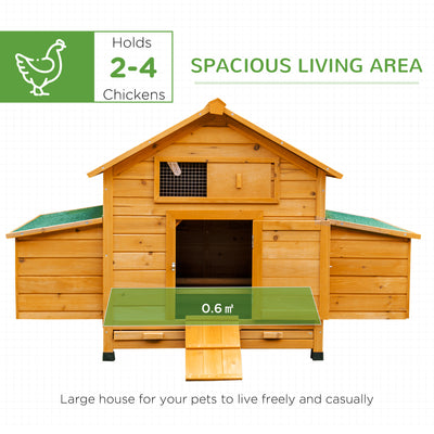 PawHut Wooden Chicken Coop with Nesting Boxes, Tray, for 2-4 Chickens, Yellow 
