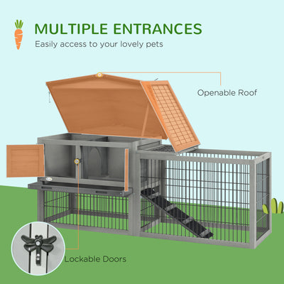PawHut Wooden Rabbit Hutch with Outdoor Run Grey 