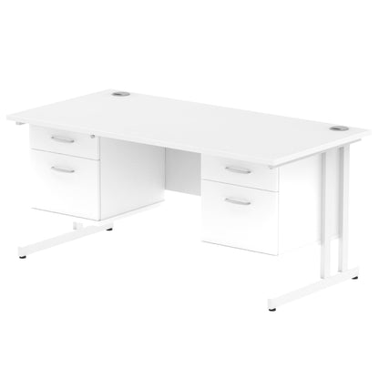 Impulse 1600mm Cantilever Straight Desk With Two Fixed Pedestal