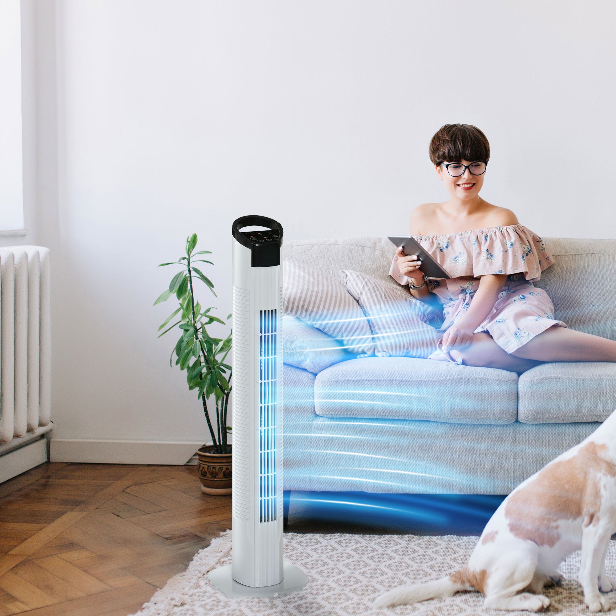 HOMCOM 31" Freestanding Tower Fan, 3 Speed 3 Mode, 7.5H Timer, Oscillating, LED Panel, Remote Control, 31 Inch Standing Fan, White 