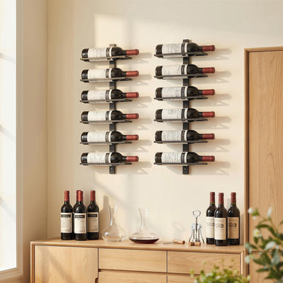 HOMCOM Wall Mounted Wine Rack, 6 Tier Metal Wine Display Rack, Storage Holder for Kitchen, Black 