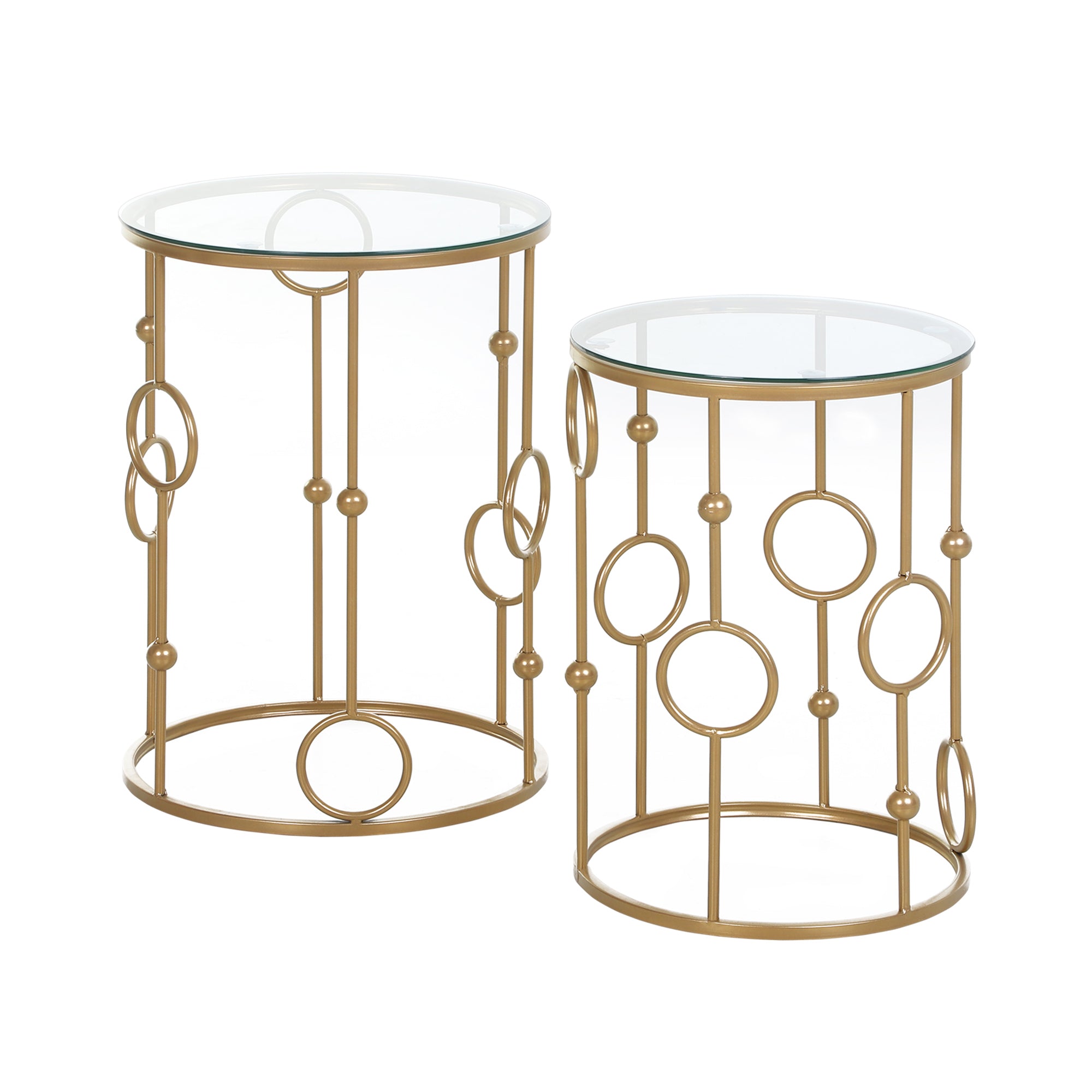 HOMCOM Round Coffee Tables Set of 2, Gold Nesting Side End Tables with Tempered Glass Top, Steel Frame for Living Room, Gold 