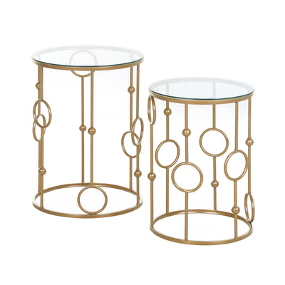 HOMCOM Round Coffee Tables Set of 2, Gold Nesting Side End Tables with Tempered Glass Top, Steel Frame for Living Room, Gold 
