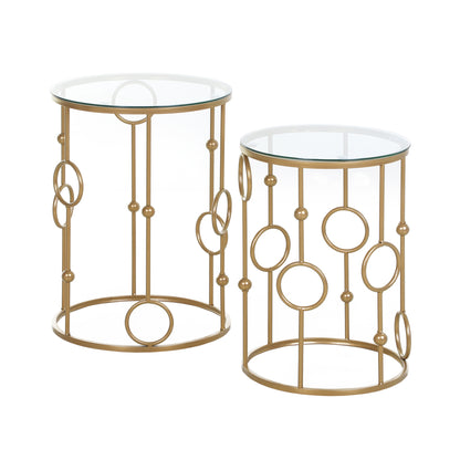 HOMCOM Round Coffee Tables Set of 2, Gold Nesting Side End Tables with Tempered Glass Top, Steel Frame for Living Room, Gold 