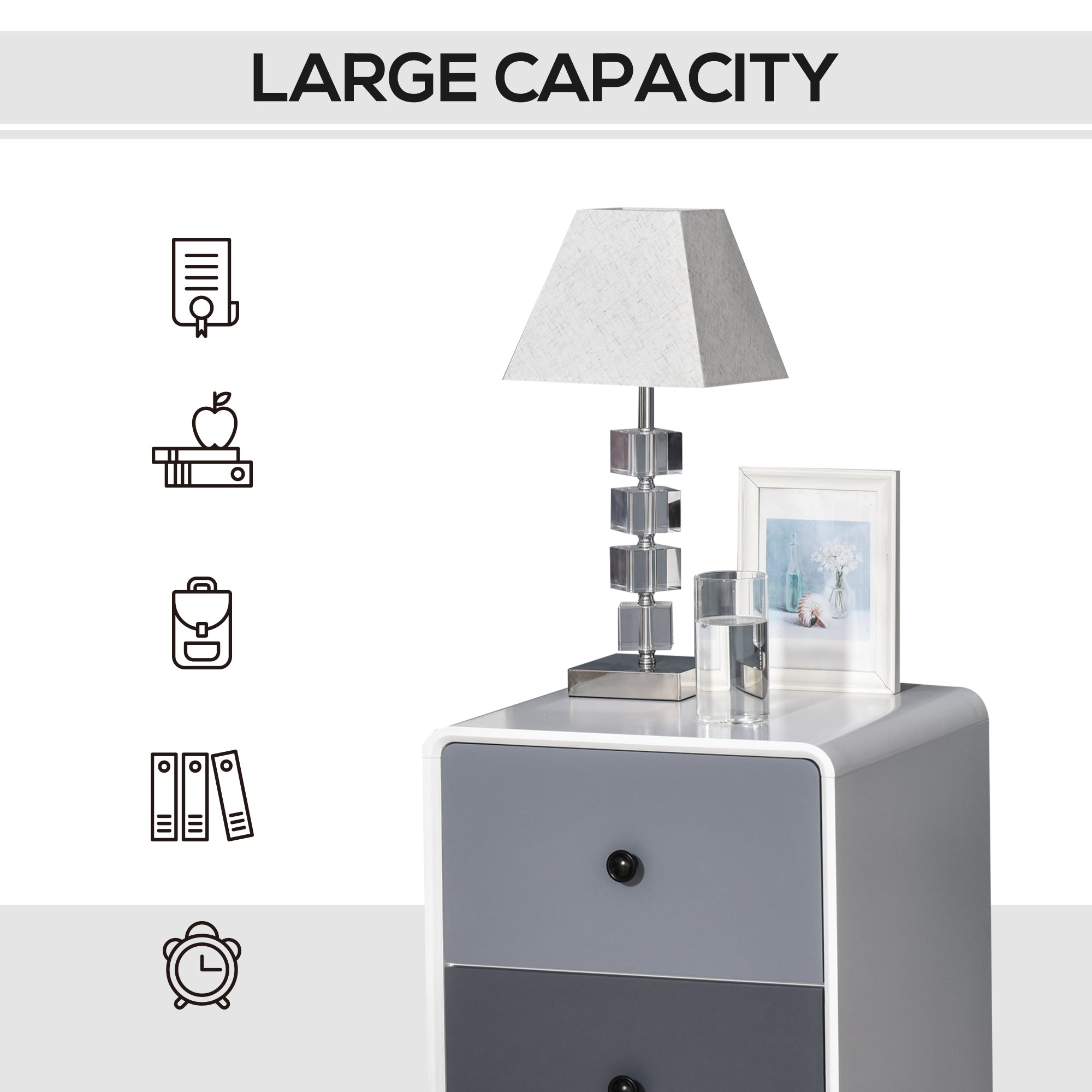 HOMCOM Modern Side Cabinet Nightstand Home Organizer with 2 Storage Drawer Unit for Bedroom, Living Room 