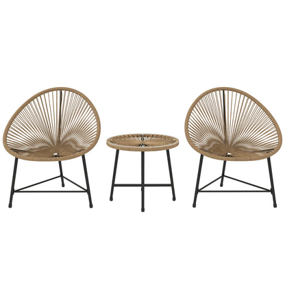 Outsunny 3 Pieces Rattan Bistro Set, Garden Bistro Set with Acapulco Chairs and Glass Top Table, Small Garden Furniture Set with Reinforced Metal Frame for Outdoor, Patio, Balcony, Natural 