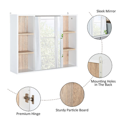 HOMCOM Bathroom Mirror Cabinet, Wall Mounted Storage Cabinet with Open Cupboard and Adjustable Shelf, White 