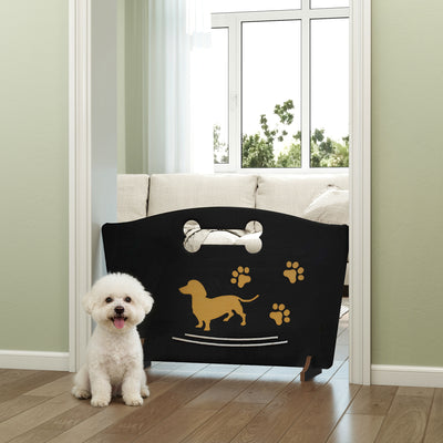 PawHut Wooden Dog Stopper, Dog Barrier with Support Feet, for Stair, Patio, Very Easy Setup, Black, 75 x 51 cm 