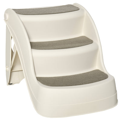 PawHut Foldable Pet Stairs Portable Dog Steps 3-Step Design with Non-slip Mats for High Beds, Sofas, 49 x 38 x 38 cm, Cream 