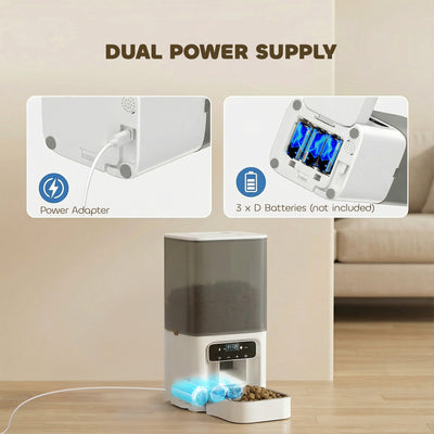 PawHut Programmable Automatic Cat Feeder with Timer Up to 6 Meals Per Day, 10s Voice Recorder, Portion Control 
