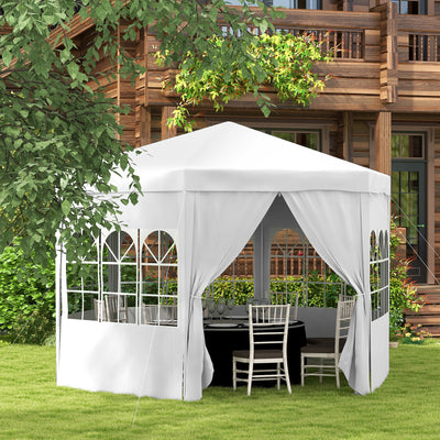 Outsunny 4 m Party Tent Wedding Gazebo Outdoor Waterproof PE Canopy Shade with 6 Removable Side Walls 