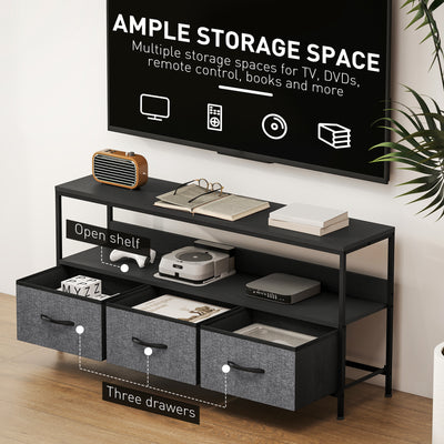 HOMCOM TV Stand Cabinet with 3 Foldable Drawers - Black 