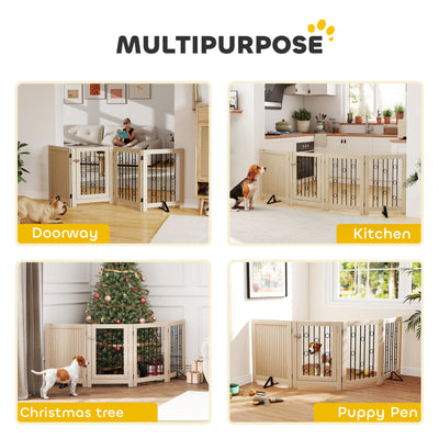 PawHut 4 Panel Freestanding Pet Gate, Indoor Dog Barrier with Lockable Door, Support Feet, 360° Flexible Hinges, Oak 