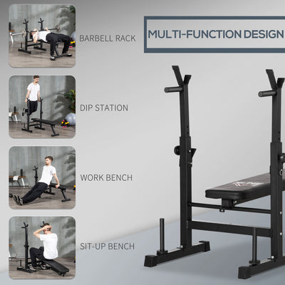 HOMCOM Adjustable Weight Bench Foldable Bench Press, with Barbell Rack, Black 