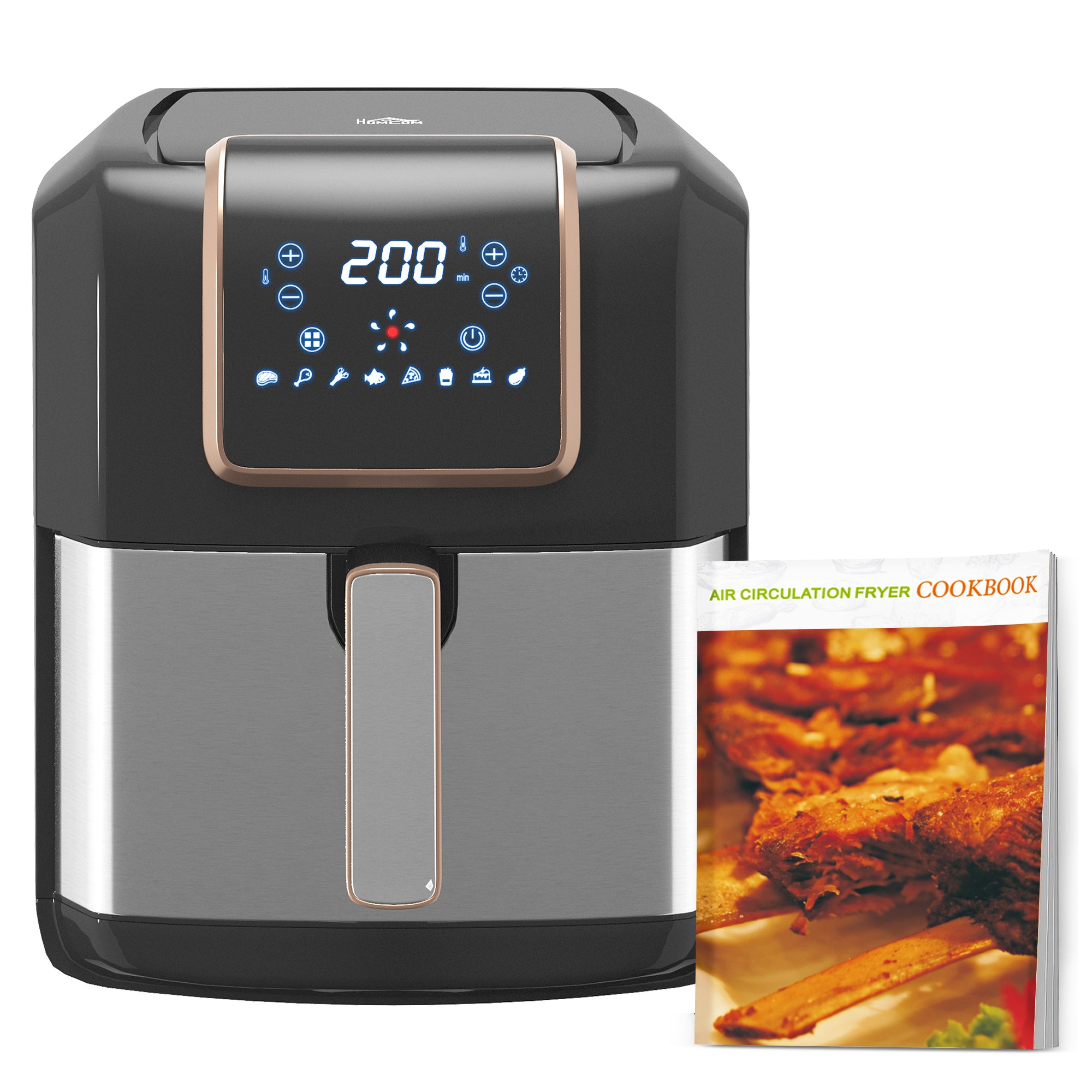HOMCOM 6.5L Single Basket Air Fryer, 80-200\'c2\'b0C Temperature, Black and Gold Tone