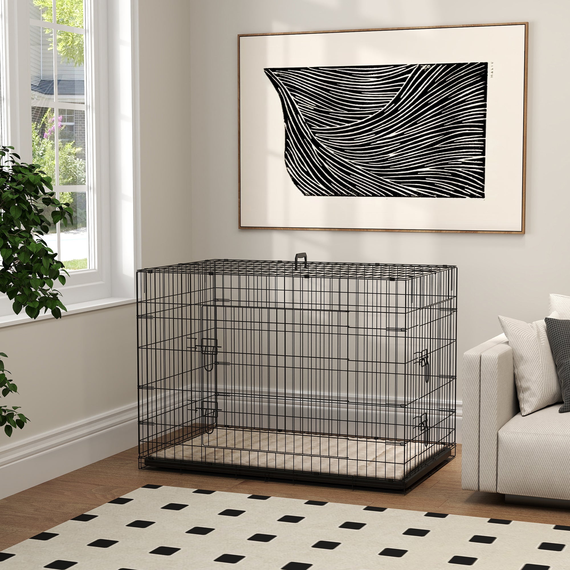 PawHut Foldable Dog Crate with 2 Doors with Tray, Soft Cushion, for Extra and Large Dogs, 105 x 70 x 75, Black 