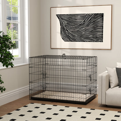 PawHut Foldable Dog Crate with 2 Doors with Tray, Soft Cushion, for Extra and Large Dogs, 105 x 70 x 75, Black 