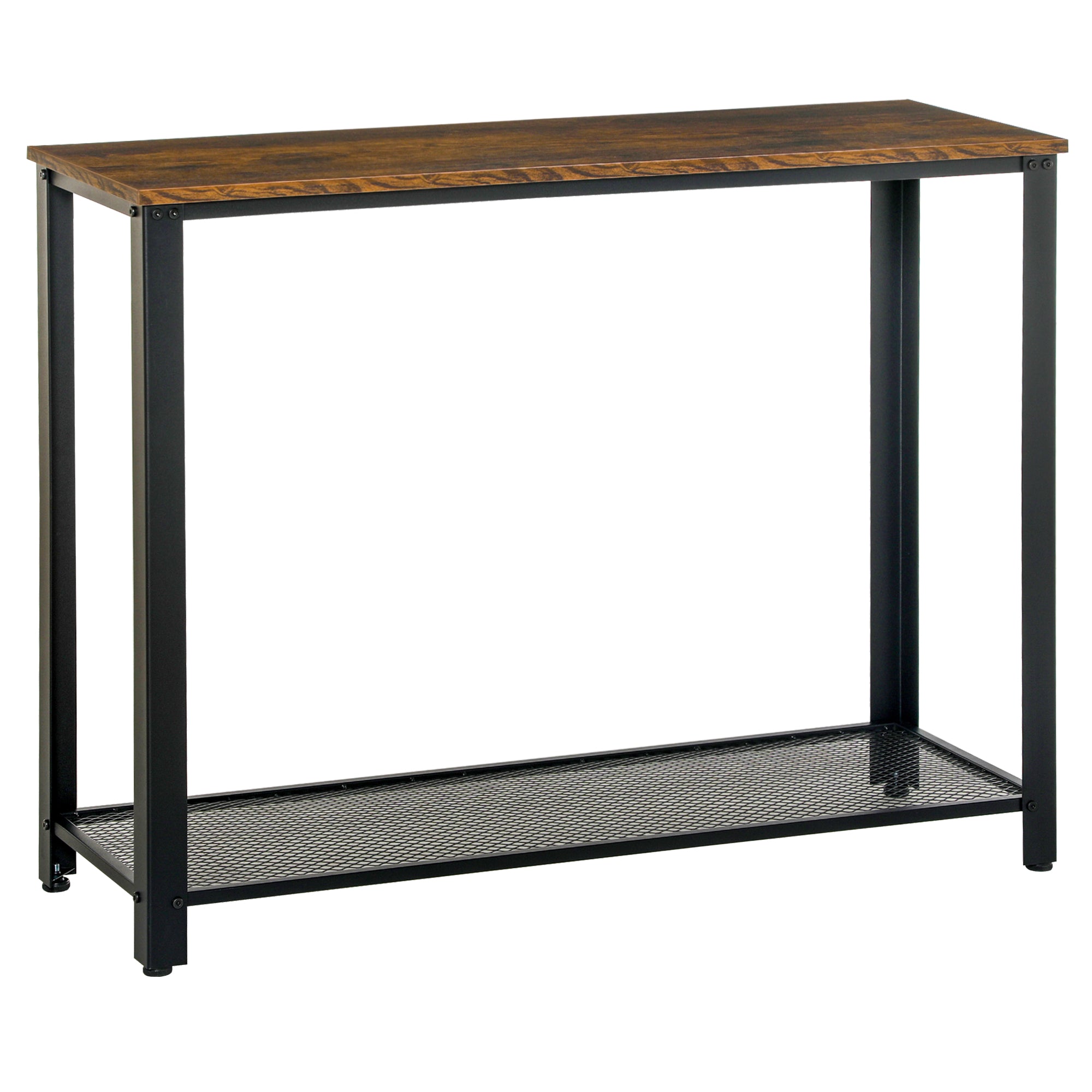 HOMCOM Industrial Console Table，Entryway Table w/Bottom Mesh Shelf Metal Frame Vintage Sofa Table for Hallway, Living Room, Rustic Brown 