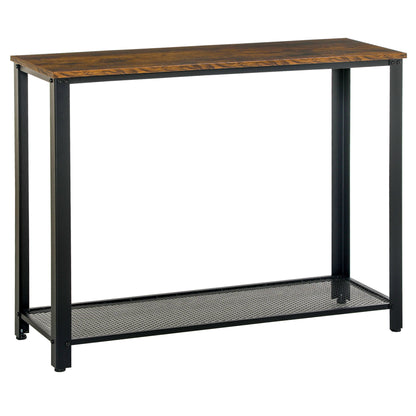 HOMCOM Industrial Console Table，Entryway Table w/Bottom Mesh Shelf Metal Frame Vintage Sofa Table for Hallway, Living Room, Rustic Brown 