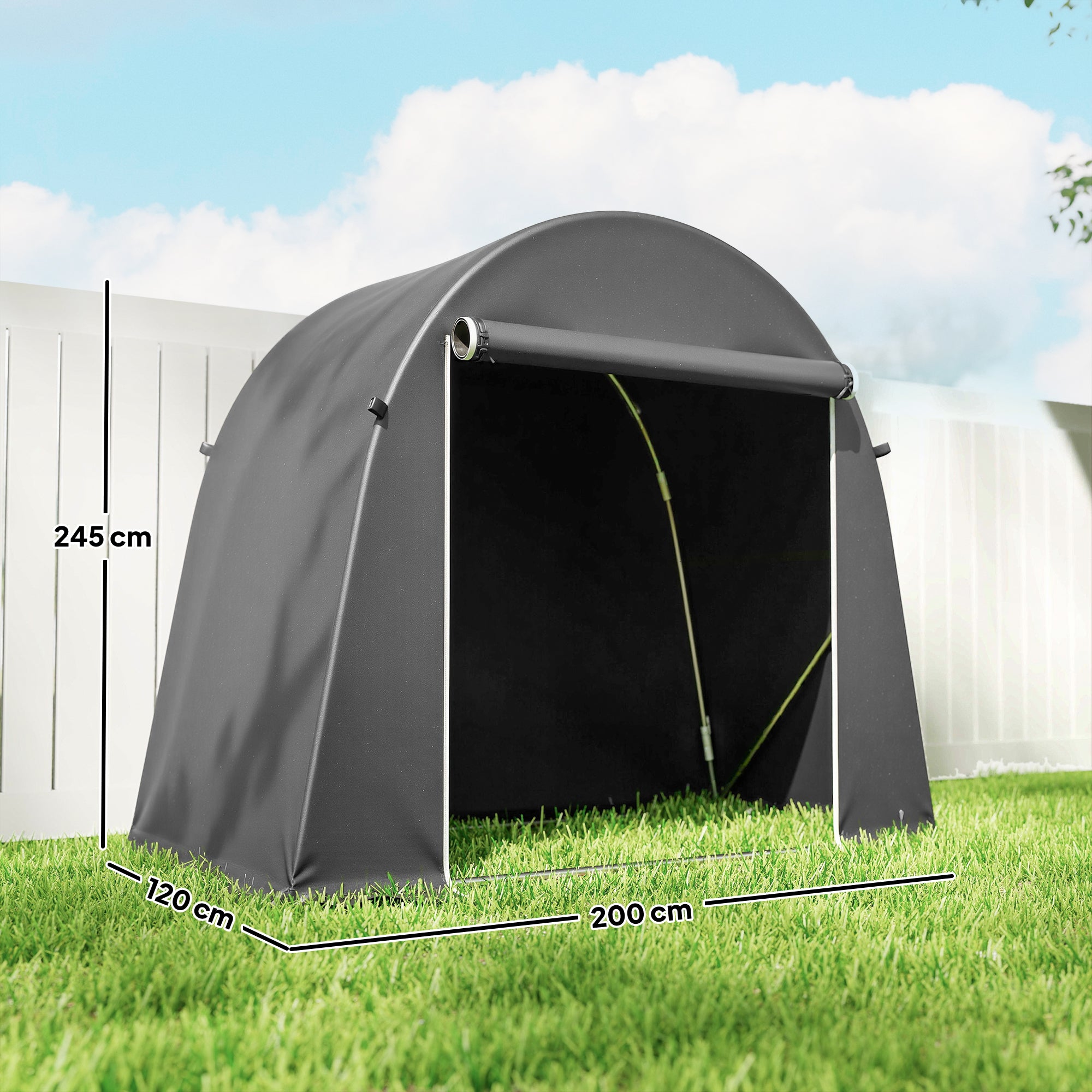 Outsunny 8 x 4 ft Garden Storage Tent, Waterproof Bike Tent with Roll-up Zipper Door and Galvanised Metal Frame, Dark Grey 