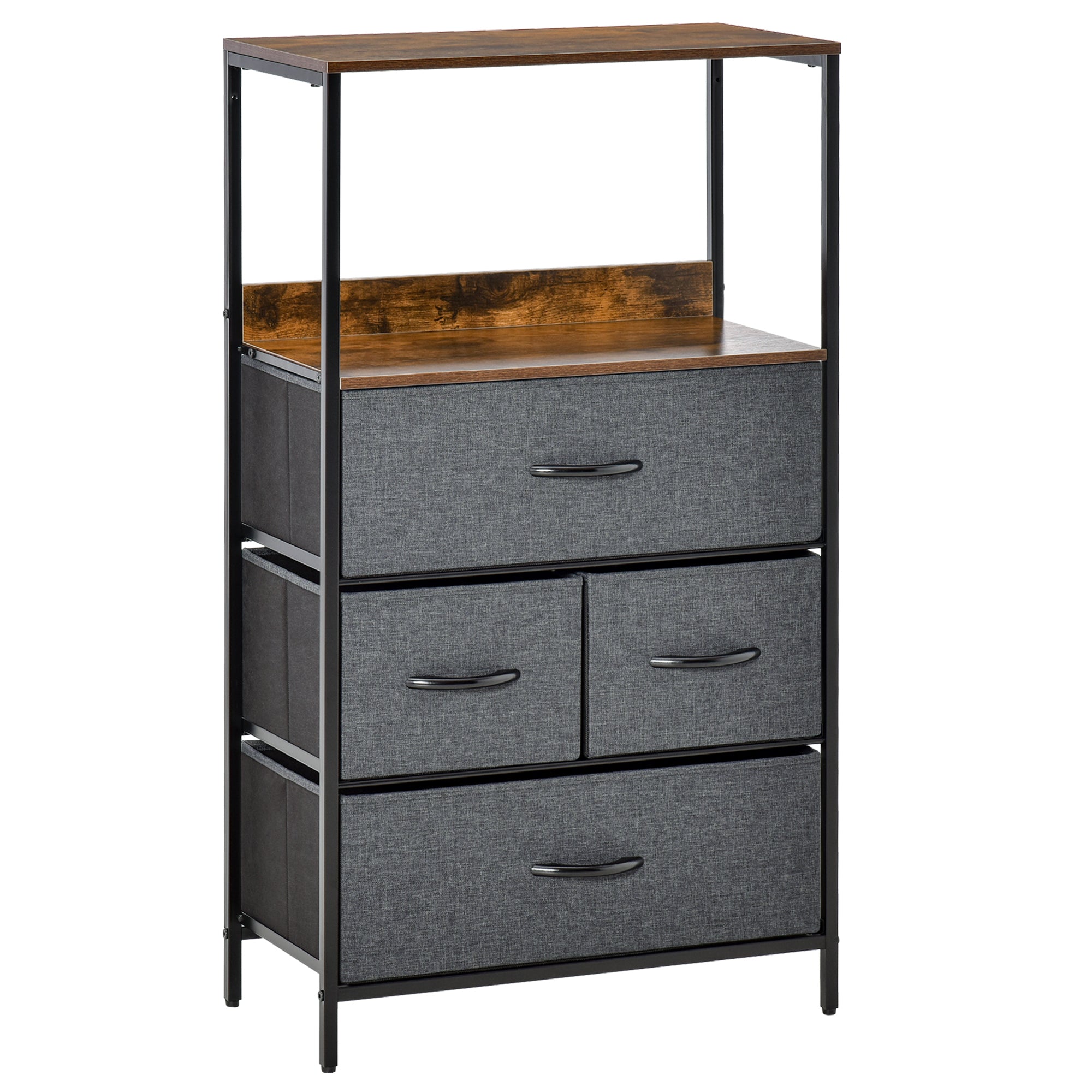 HOMCOM 4 Drawer Storage Chest Unit Home Cabinet w/ Shelves Home Living Room Bedroom Entryway Living Furniture, Black 