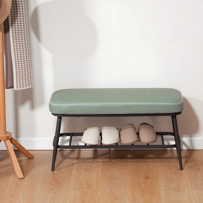 HOMCOM PU Leather Shoe Storage Bench - Green 