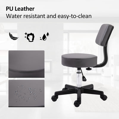 HOMCOM Beautician's Swivel Salon Chair w/ Padded Seat Back 5 Wheels Adjustable Height Salon Hairdressers Tattoo Spa Rolling Cushion Professional 35cm Grey 