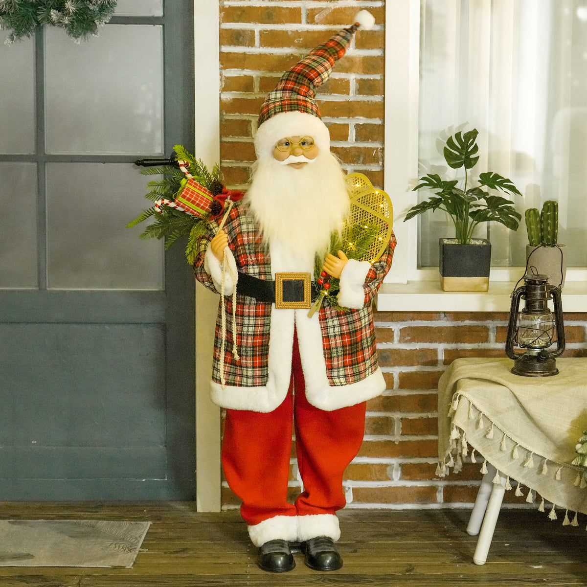 HOMCOM 4'3" Animated Santa Claus Figure, with Sound and Lights - Red/Green 