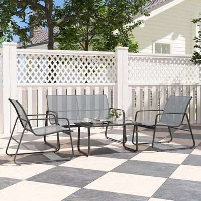 Outsunny 4 Piece Garden Furniture Set Outdoor Patio Sofa Set with Double Chair, Single Chairs and Glass Top Table for Terrace and Balcony, Light Grey 
