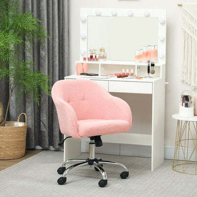 HOMCOM Teddy Fleece Swivel Office Chair - Pink 
