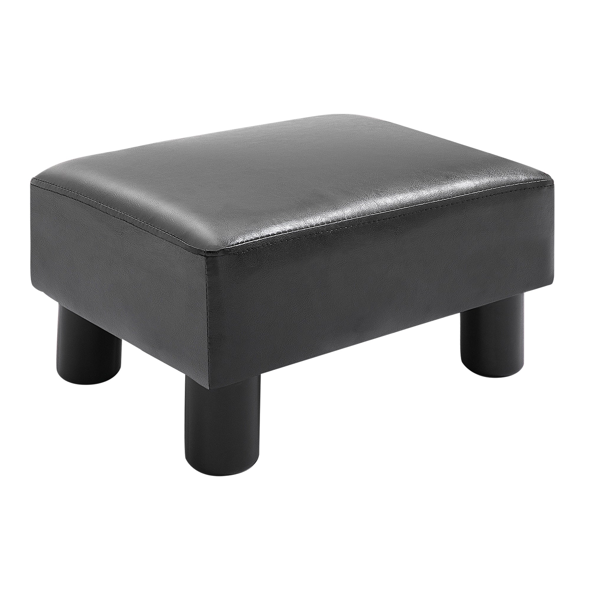 HOMCOM Faux Leather Footstool, Small Foot Rest, Rectangle Sofa Stool for Bedroom Living Room, Black 