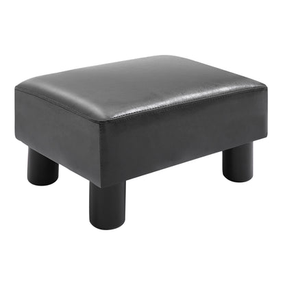 HOMCOM Faux Leather Footstool, Small Foot Rest, Rectangle Sofa Stool for Bedroom Living Room, Black 