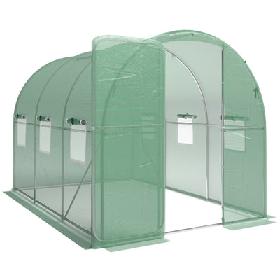 Outsunny 2 x 3 m Walk-in Polytunnel Greenhouse with Hinged Door and 6 Roll Up Mesh Windows, Garden Tunnel Warm House Tent, Green 
