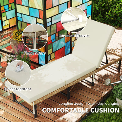 Outsunny Single Folding Rattan Sun Lounger, with Cushion - Grey 