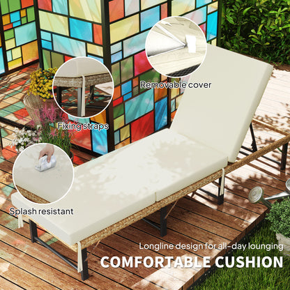 Outsunny Single Folding Rattan Sun Lounger, with Cushion - Grey 