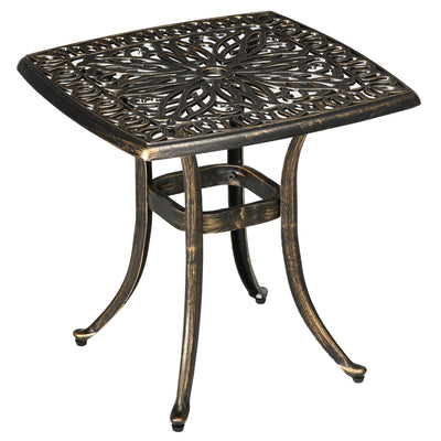 Outsunny Outdoor Patio Side Table with 38mm Dia. Umbrella Hole, Cast Aluminium Patio coffee Table, 54 x 54cm, Bronze Tone 