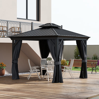 Outsunny 3.65 x 3m Aluminium Hardtop Gazebo, with Accessories - Dark Grey 