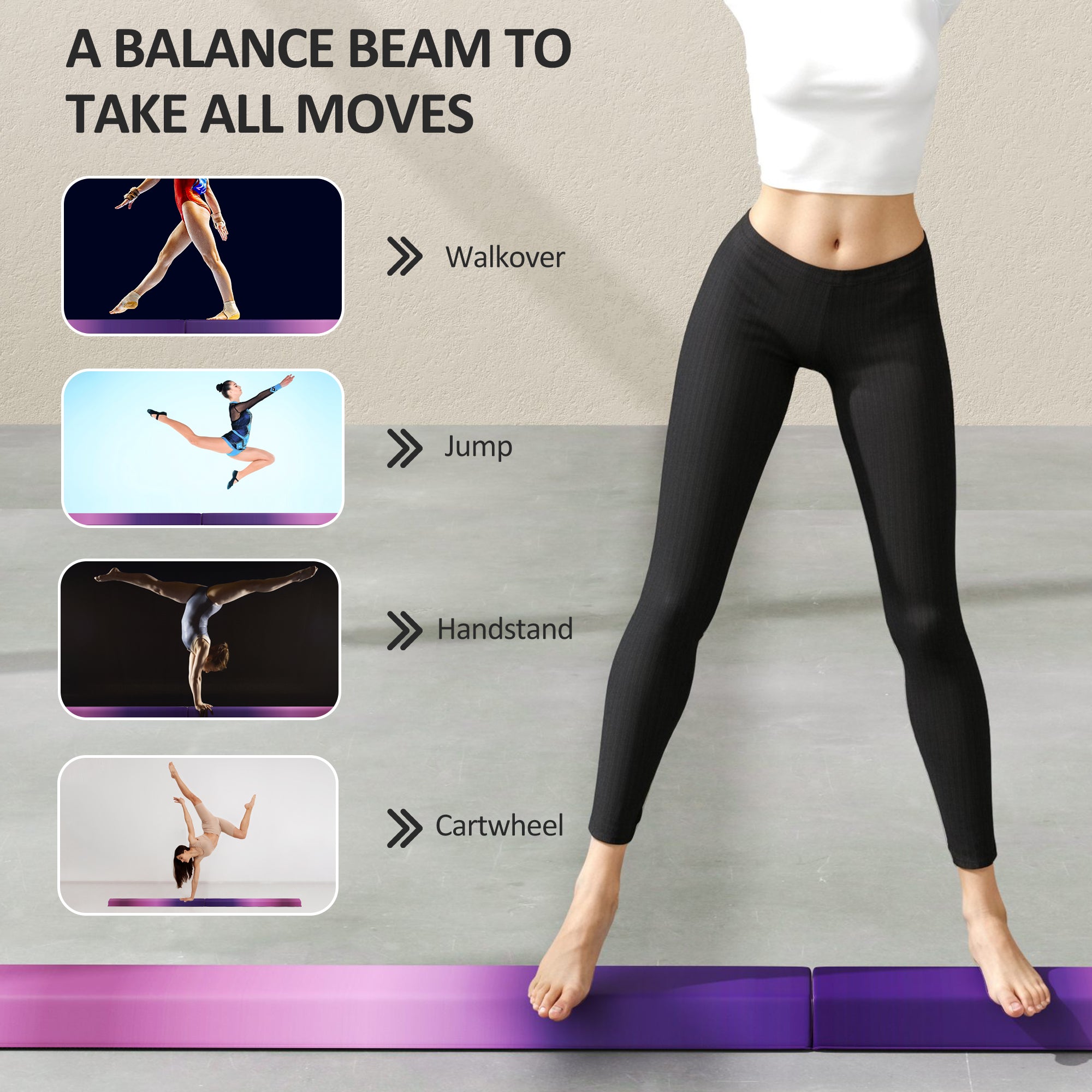 SPORTNOW 7.7ft Folding Gymnastics Beam, Floor Balance Beam for Kids with Anti-Slip Base, Gymnastics Equipment for Home, Purple 