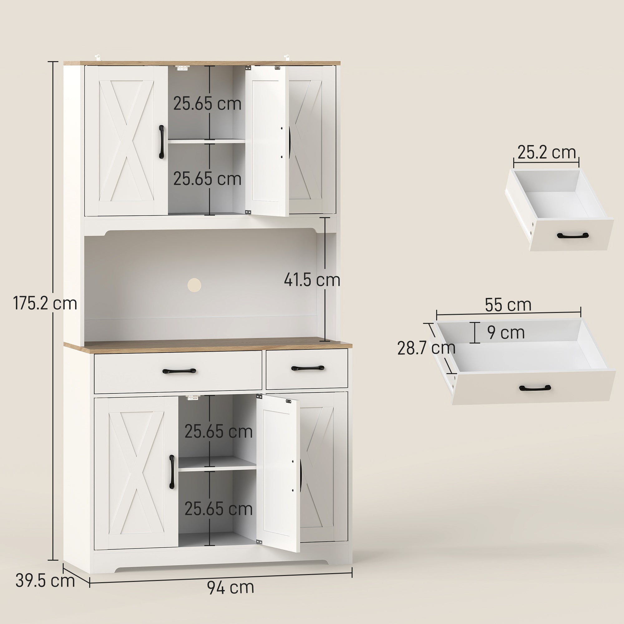HOMCOM 175 cm Tall Kitchen Pantry Cabinet with Microwave Stand, Freestanding Pantry Cupboard, White 
