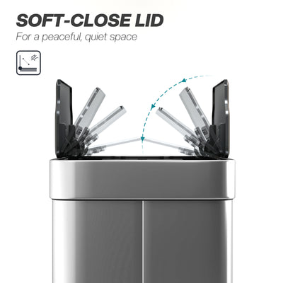HOMCOM 55L Sensor Bin, Large Automatic Touchless Rubbish Bin with Soft-Close Lid, Silver Tone