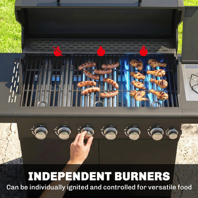 Outsunny 6+1 Burner Gas BBQ Grill, Outdoor Barbecue Trolley with Wheels, Warming Rack, Thermometer, Bottle Opener, Black 