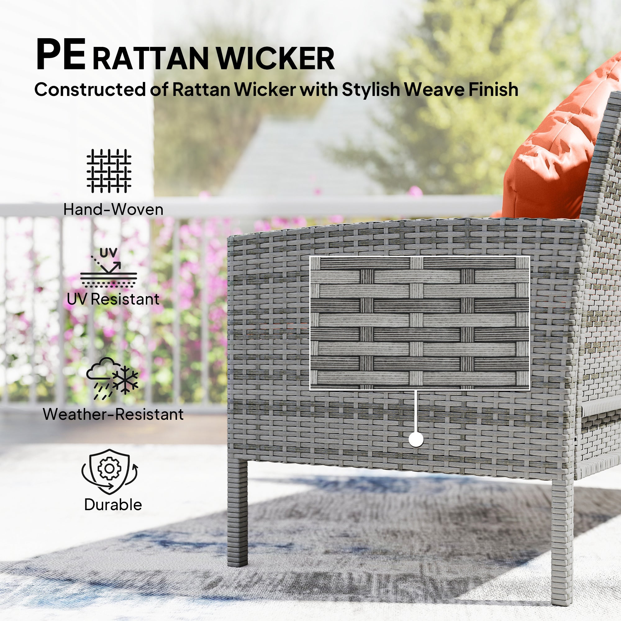 Outsunny 6-Seater Rattan Dining Set Sofa Table Footstool Outdoor w/ Cushion Garden Furniture, Orange 