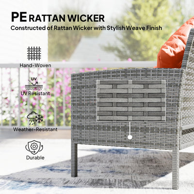 Outsunny 6-Seater Rattan Dining Set Sofa Table Footstool Outdoor w/ Cushion Garden Furniture, Orange 